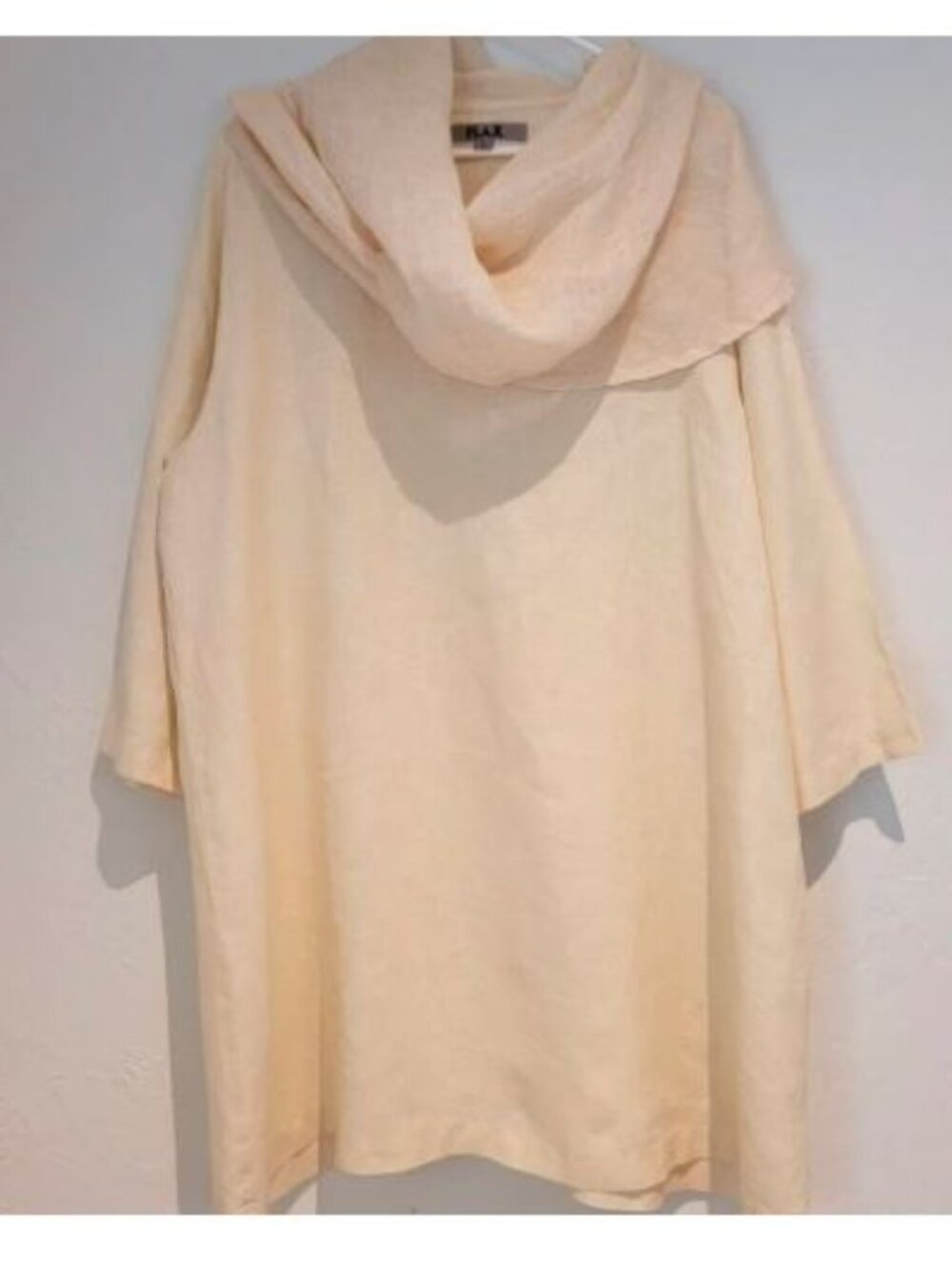 FLAX 100% Linen Long Sleeve Shift Dress with Attached Shawl Collar - Size L